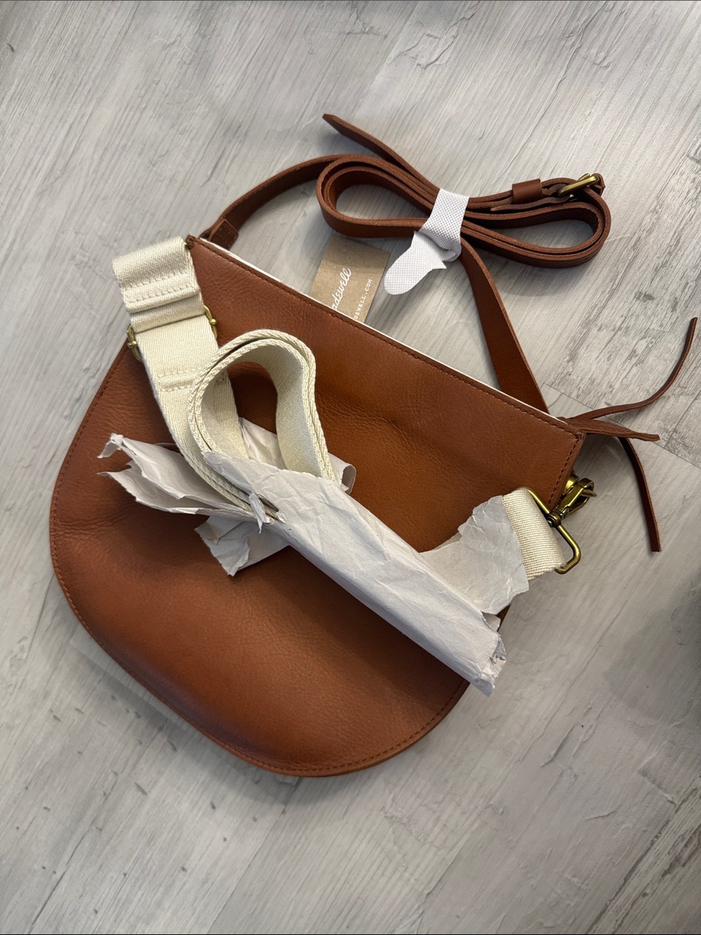 Madewell Chestnut Brown Leather Crossbody with Cream Strap